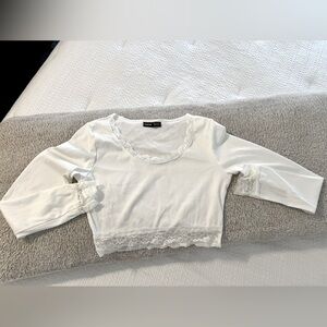 SHEIN white long sleeve lace cropped blouse, size 6/EU 38